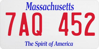 MA license plate 7AQ452