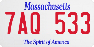 MA license plate 7AQ533
