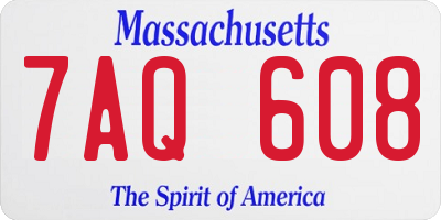 MA license plate 7AQ608