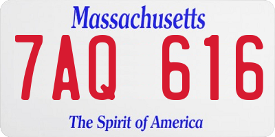 MA license plate 7AQ616