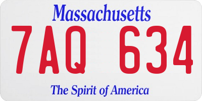 MA license plate 7AQ634