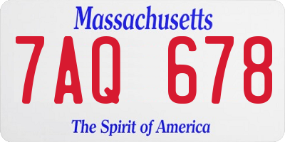 MA license plate 7AQ678