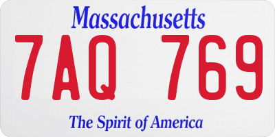 MA license plate 7AQ769