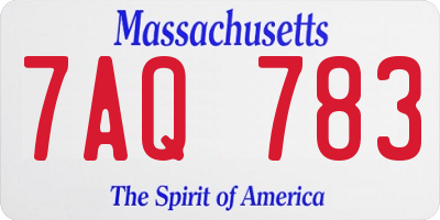MA license plate 7AQ783