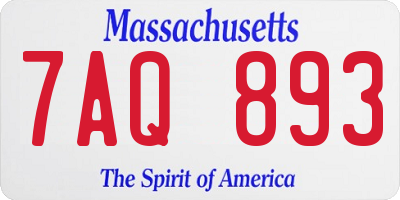 MA license plate 7AQ893