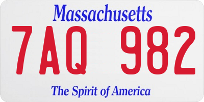 MA license plate 7AQ982
