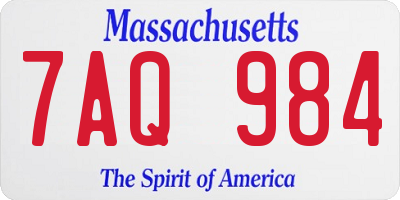 MA license plate 7AQ984