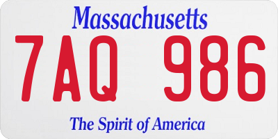 MA license plate 7AQ986