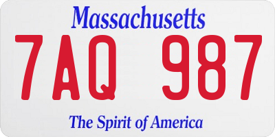 MA license plate 7AQ987
