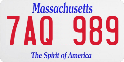 MA license plate 7AQ989