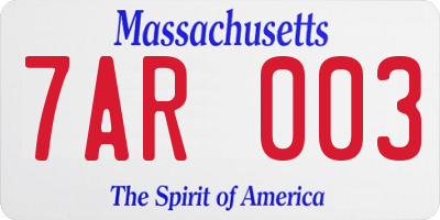 MA license plate 7AR003