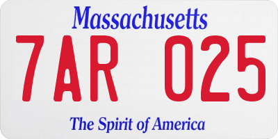 MA license plate 7AR025