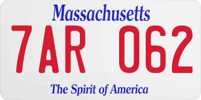 MA license plate 7AR062