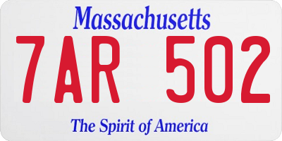 MA license plate 7AR502