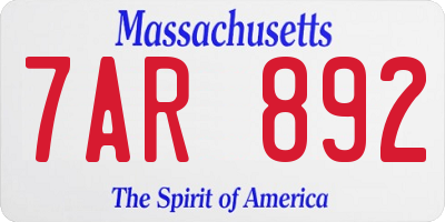 MA license plate 7AR892
