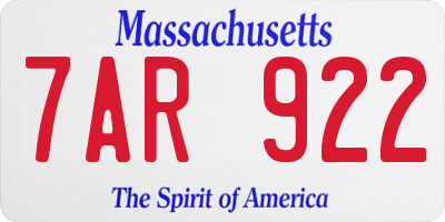 MA license plate 7AR922