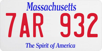 MA license plate 7AR932