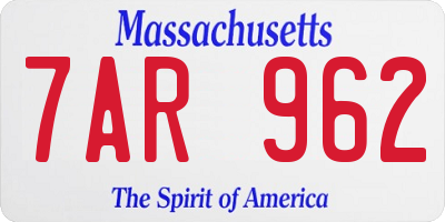MA license plate 7AR962