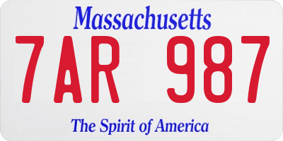 MA license plate 7AR987