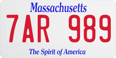 MA license plate 7AR989