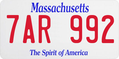 MA license plate 7AR992