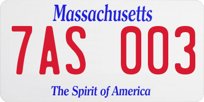 MA license plate 7AS003