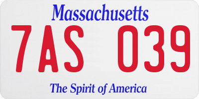 MA license plate 7AS039