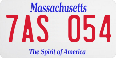 MA license plate 7AS054