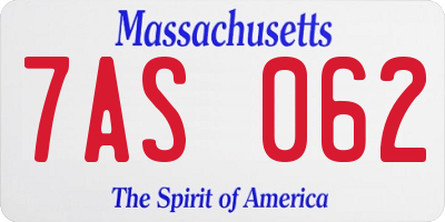 MA license plate 7AS062