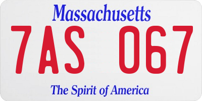MA license plate 7AS067