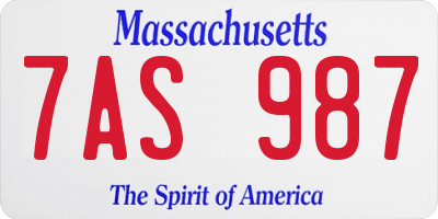 MA license plate 7AS987