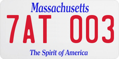 MA license plate 7AT003