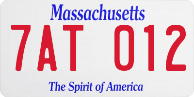 MA license plate 7AT012