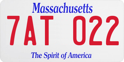 MA license plate 7AT022