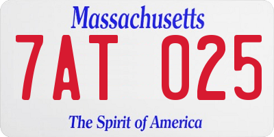 MA license plate 7AT025