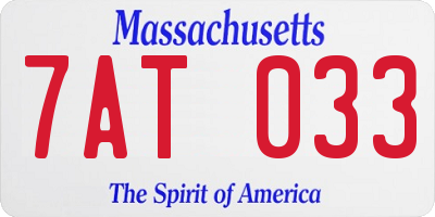 MA license plate 7AT033