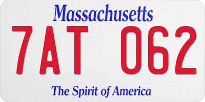 MA license plate 7AT062