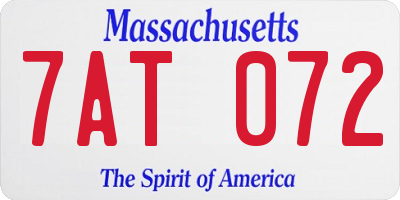 MA license plate 7AT072
