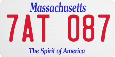 MA license plate 7AT087