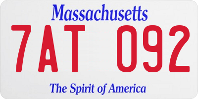 MA license plate 7AT092