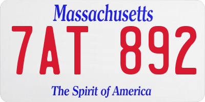 MA license plate 7AT892