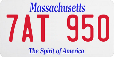 MA license plate 7AT950