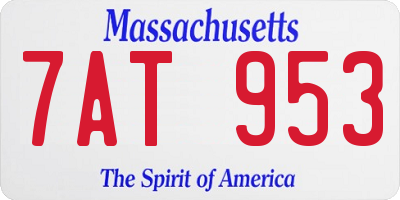 MA license plate 7AT953