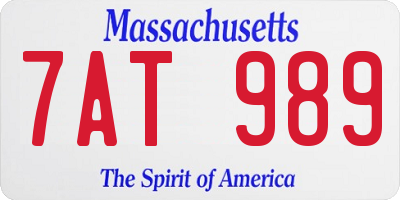 MA license plate 7AT989