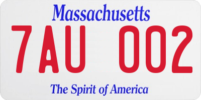 MA license plate 7AU002