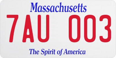 MA license plate 7AU003
