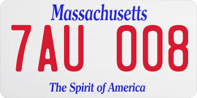 MA license plate 7AU008