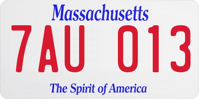 MA license plate 7AU013