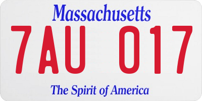 MA license plate 7AU017