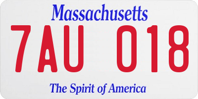 MA license plate 7AU018